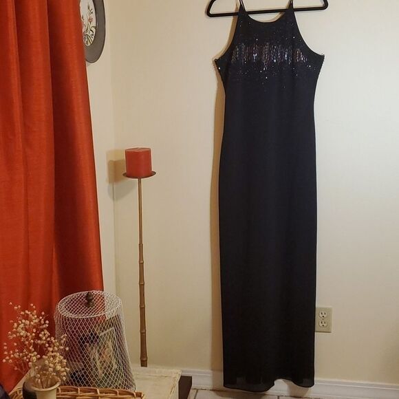 Cachet black embellished spaghetti strap maxi dress gown size 10 - Picture 1 of 8